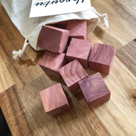 pocket sized cedar sachet for closets and dressers filled with small cubes of cedar wood to help your clothes stay and smell fresh.
